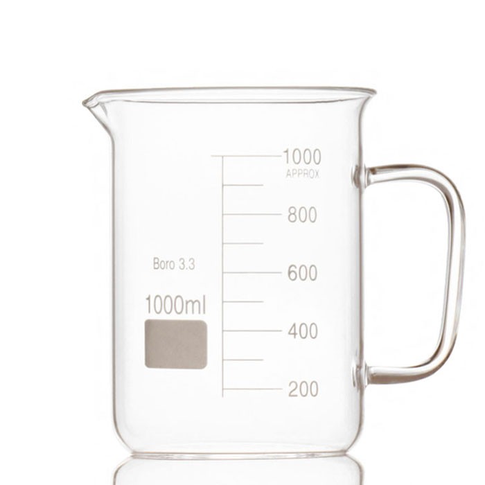 BEAKER low form with handle, with spout and graduations
